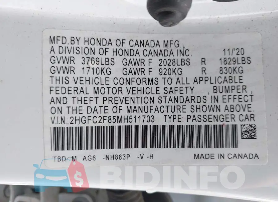 2HGFC2F85MH511703 Photo# 9