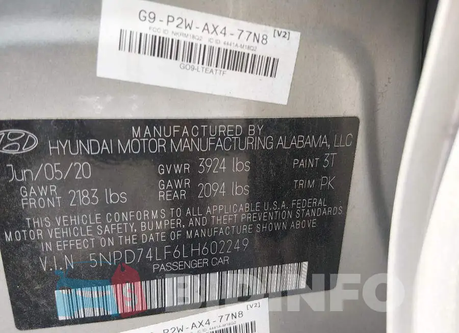 5NPD74LF6LH602249 Photo# 9
