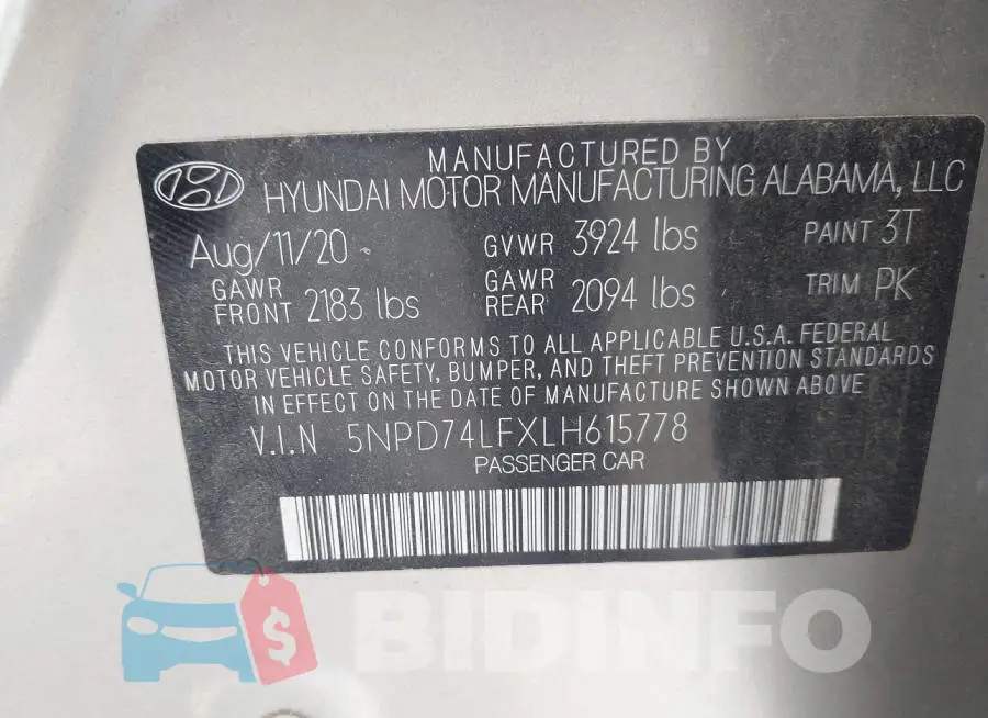 5NPD74LFXLH615778 Photo# 9