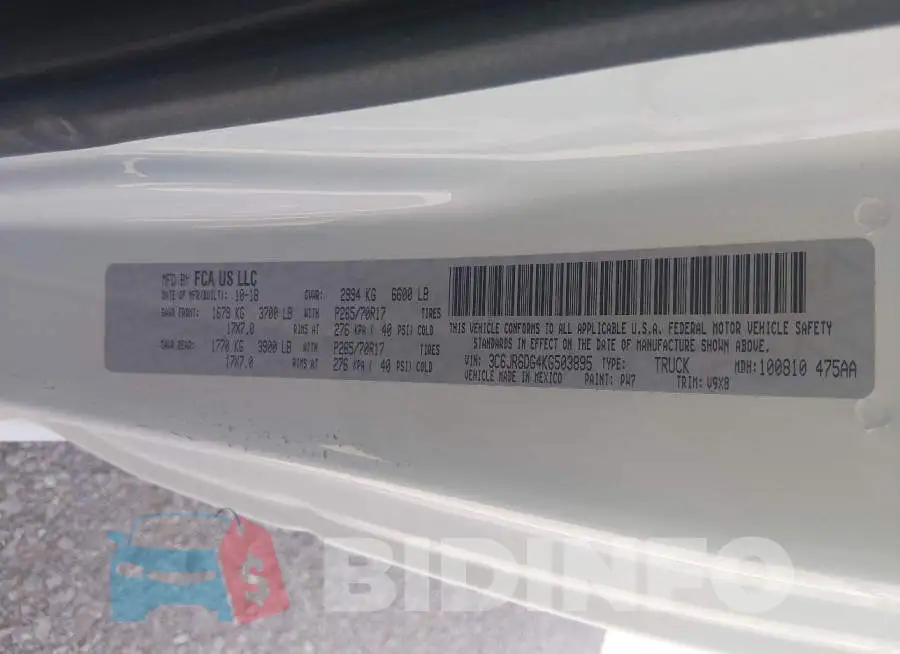 3C6JR6DG4KG503895 Photo# 9