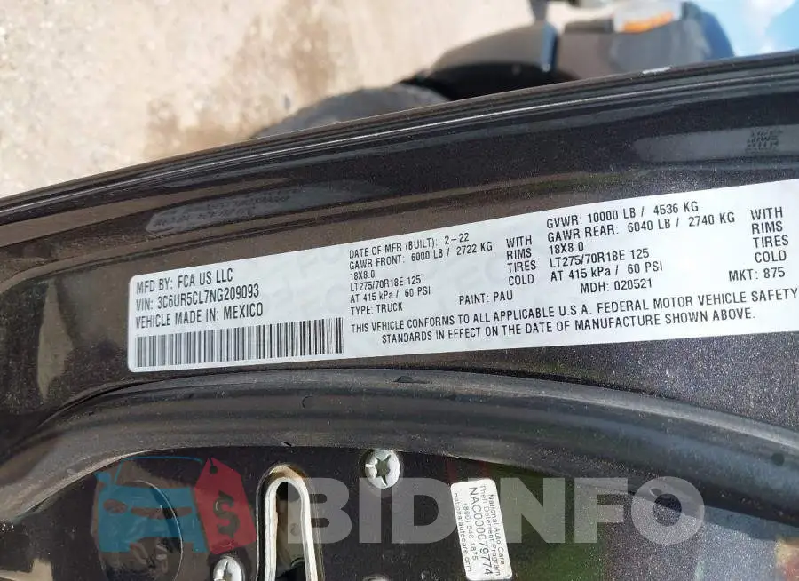 3C6UR5CL7NG209093 Photo# 9
