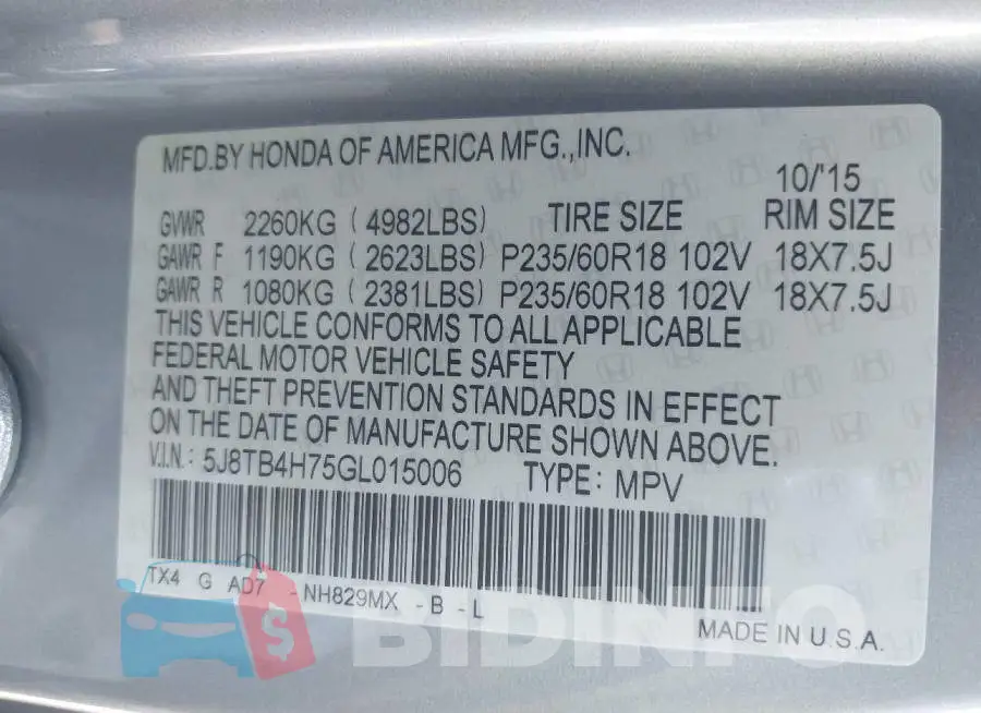 5J8TB4H75GL015006 Photo# 9
