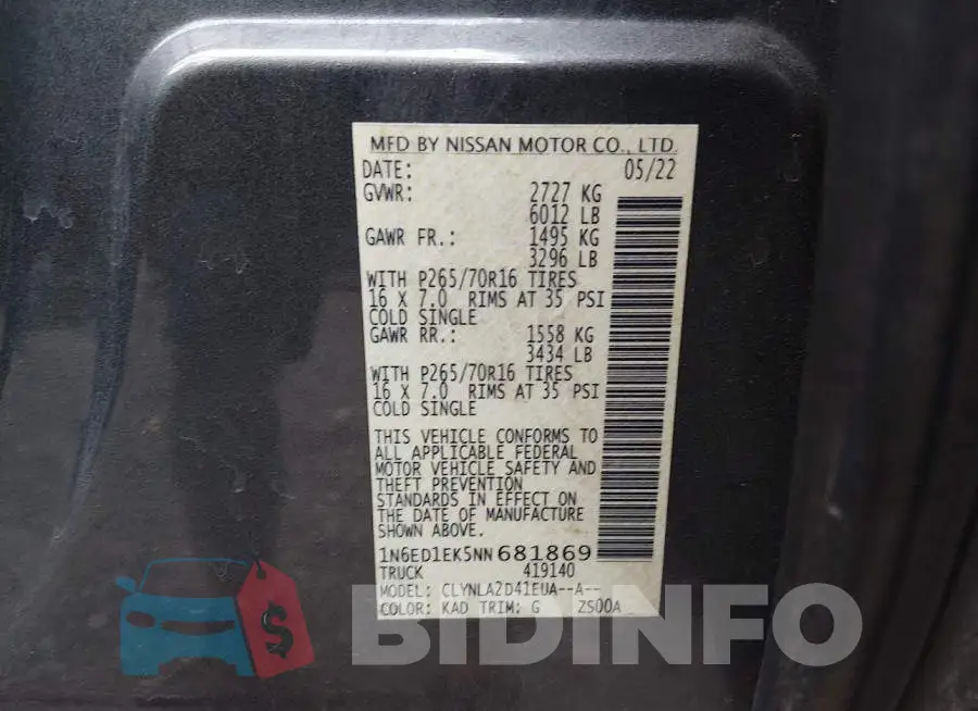 1N6ED1EK5NN681869 Photo# 9