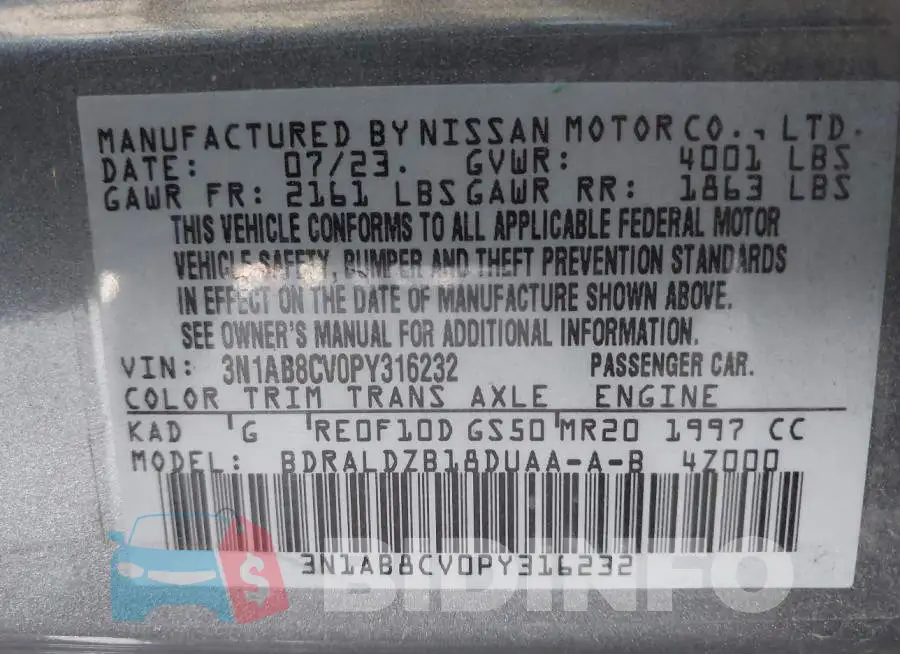 3N1AB8CV0PY316232 Photo# 9