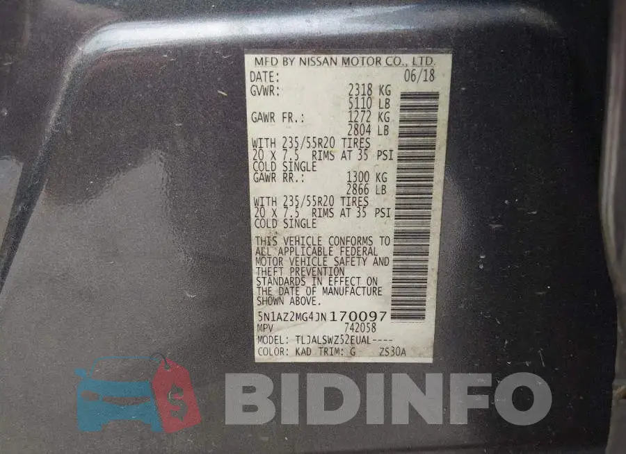 5N1AZ2MG4JN170097 Photo# 9