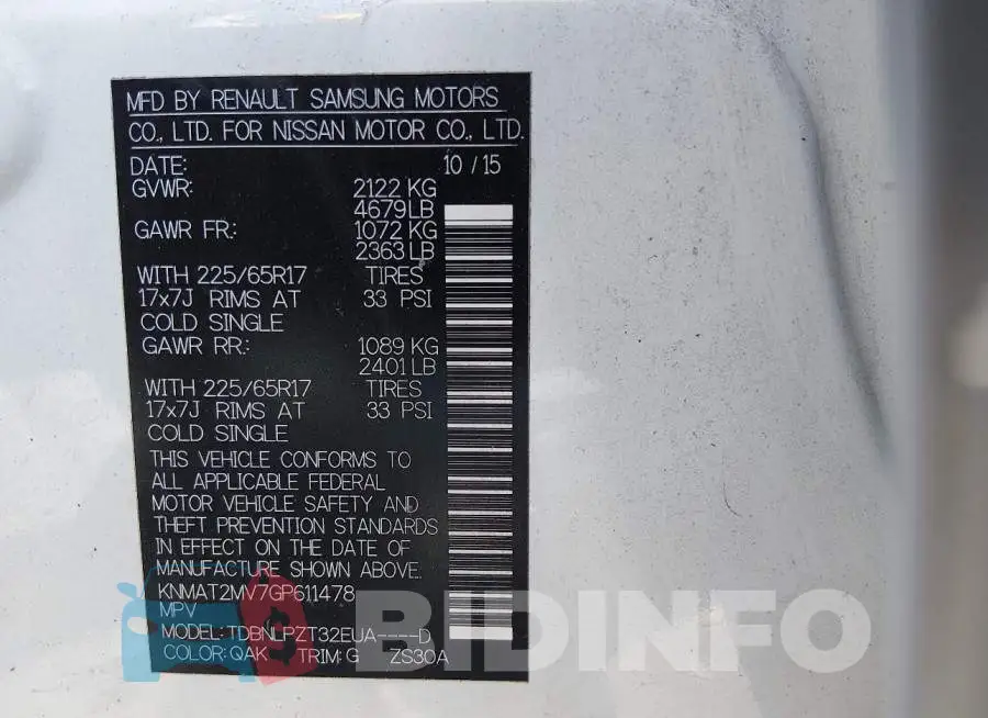 KNMAT2MV7GP611478 Photo# 9