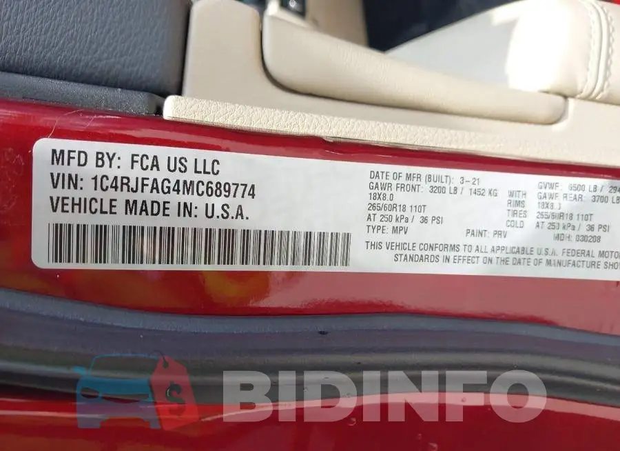 1C4RJFAG4MC689774 Photo# 9