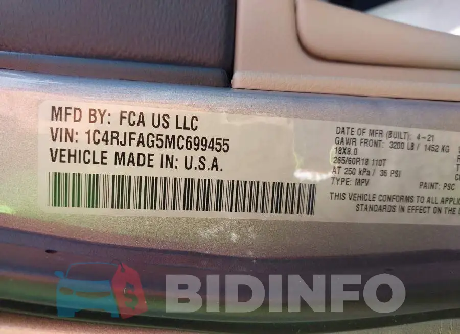 1C4RJFAG5MC699455 Photo# 9