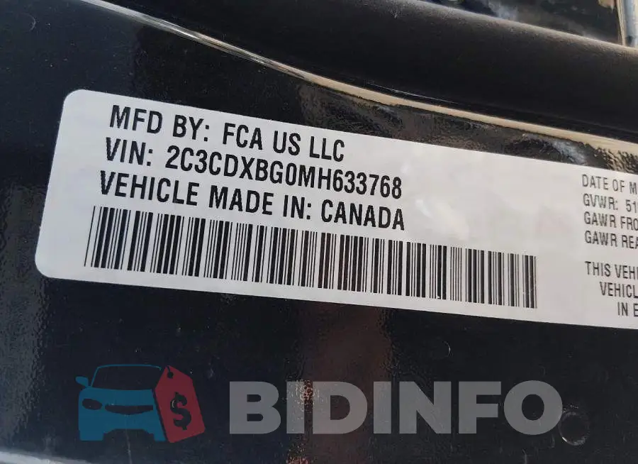 2C3CDXBG0MH633768 Photo# 9