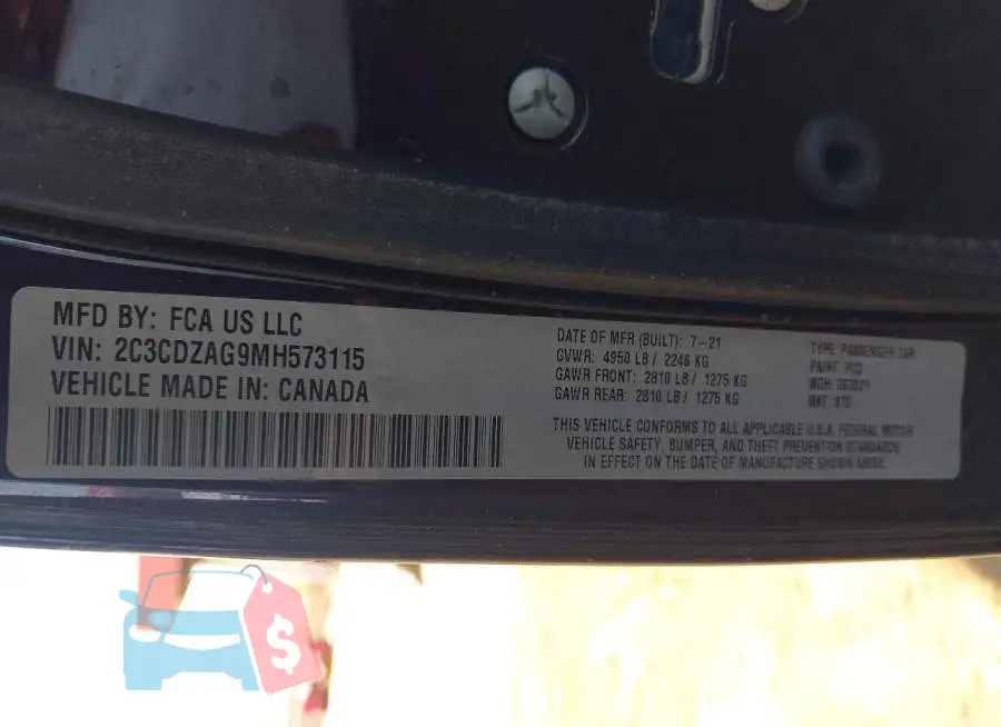 2C3CDZAG9MH573115 Photo# 9