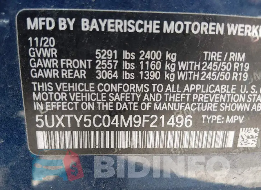 5UXTY5C04M9F21496 Photo# 9