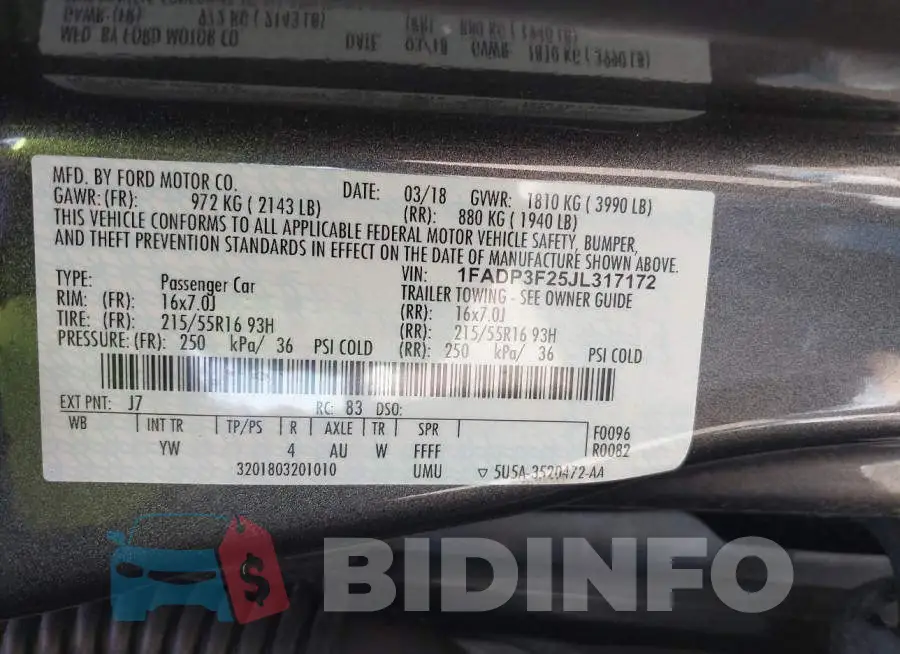 1FADP3F25JL317172 Photo# 9