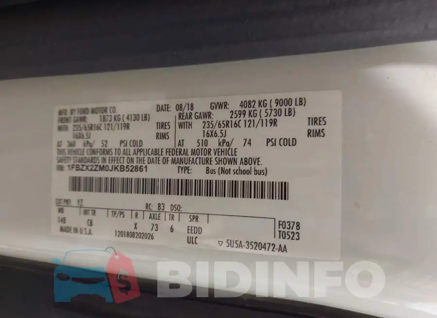 1FBZX2ZM0JKB52861 Photo# 9