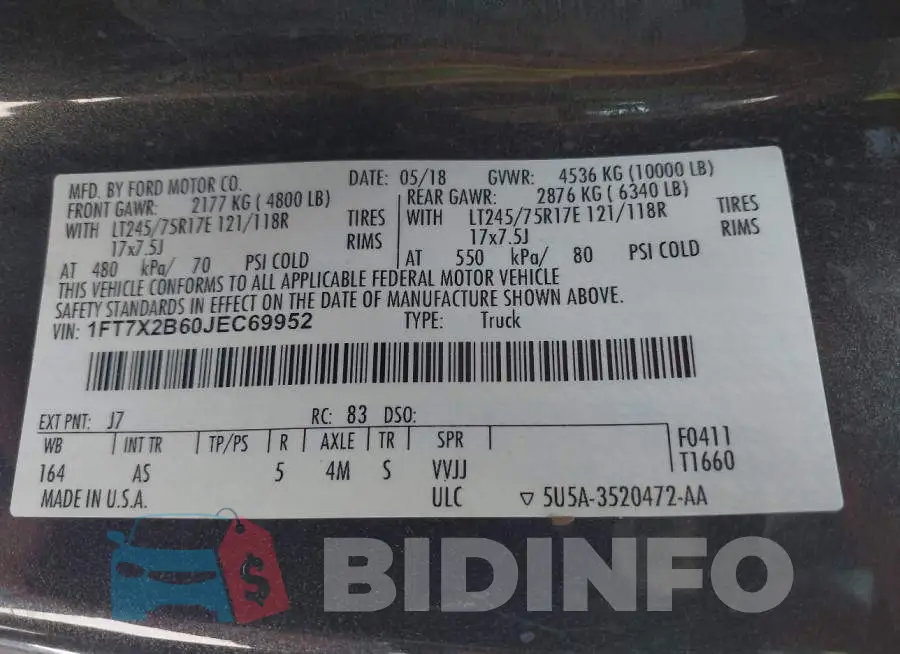 1FT7X2B60JEC69952 Photo# 9