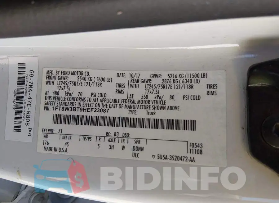1FT8W3BT9HEF23087 Photo# 9