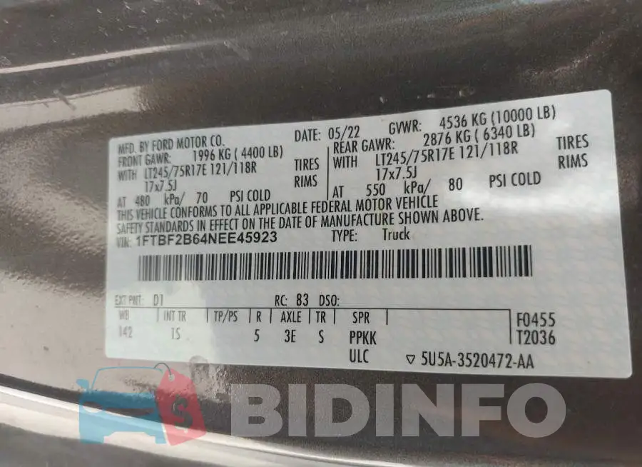1FTBF2B64NEE45923 Photo# 9