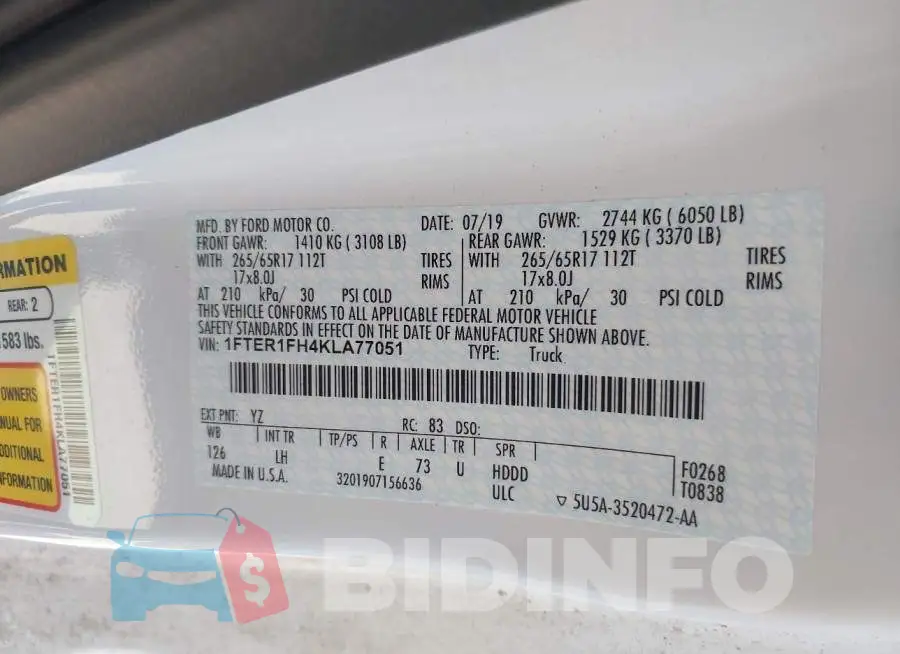 1FTER1FH4KLA77051 Photo# 9