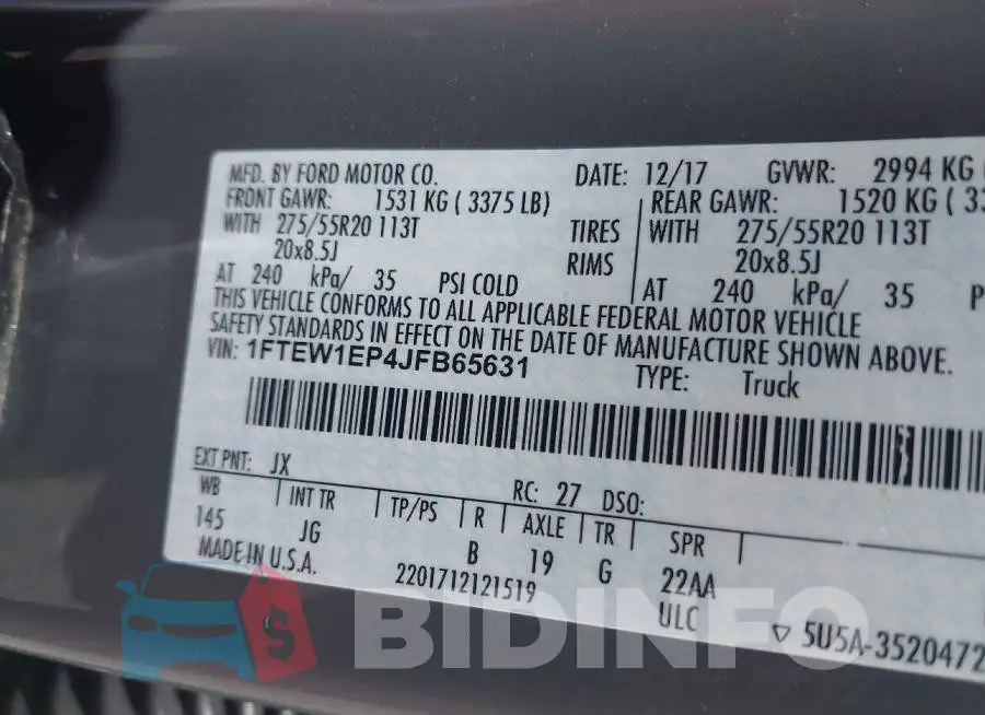 1FTEW1EP4JFB65631 Photo# 9