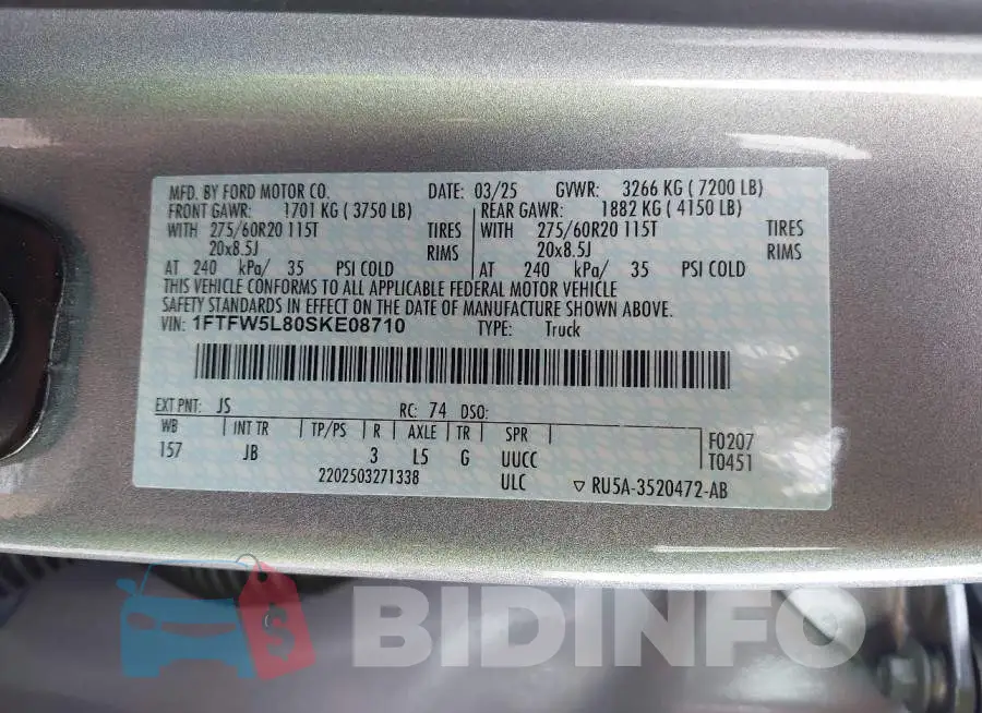 1FTFW5L80SKE08710 Photo# 9