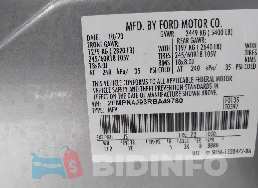 2FMPK4J93RBA49780 Photo# 9