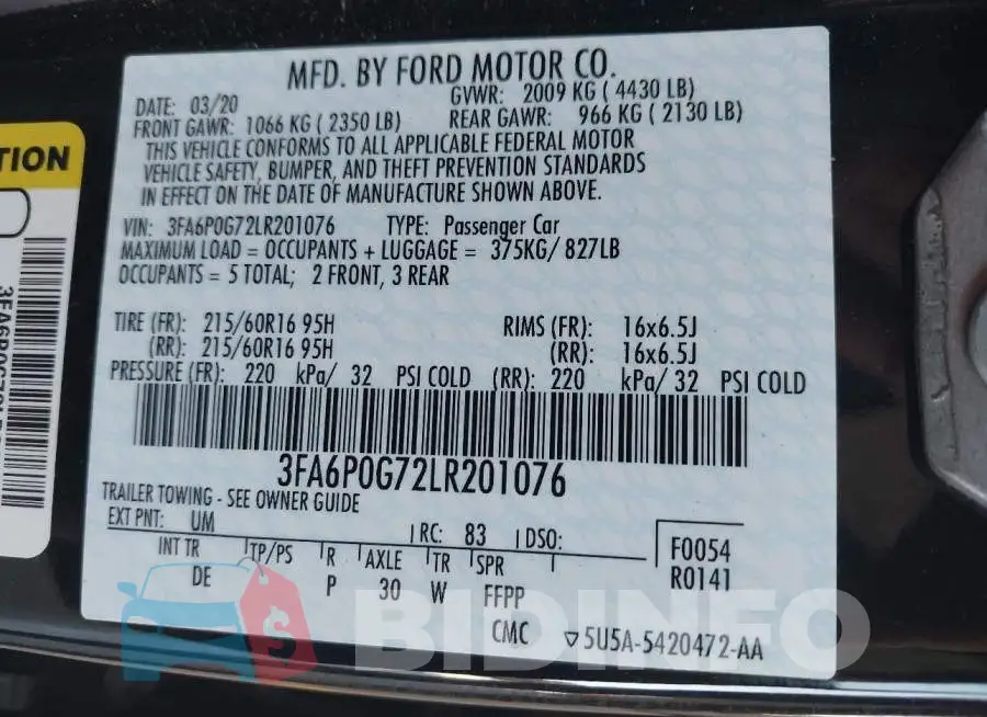 3FA6P0G72LR201076 Photo# 9