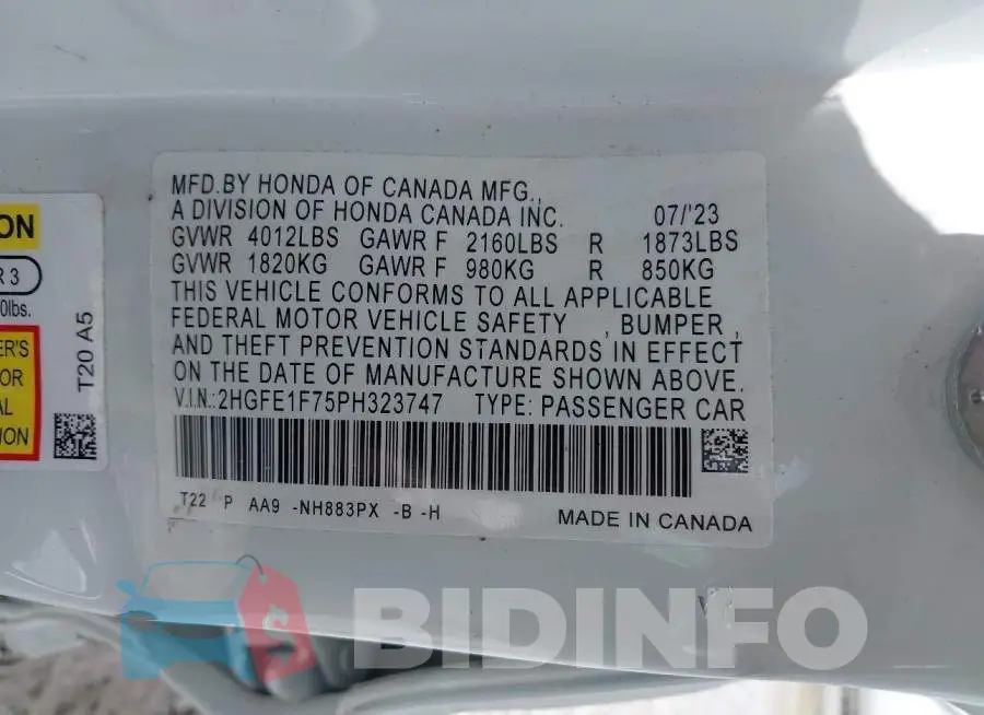 2HGFE1F75PH323747 Photo# 9