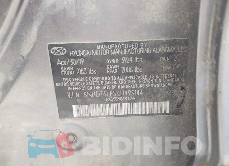 5NPD74LF5KH495144 Photo# 9