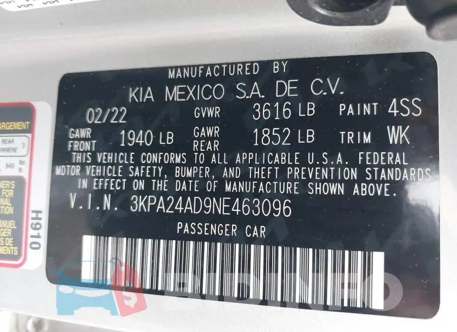 3KPA24AD9NE463096 Photo# 9