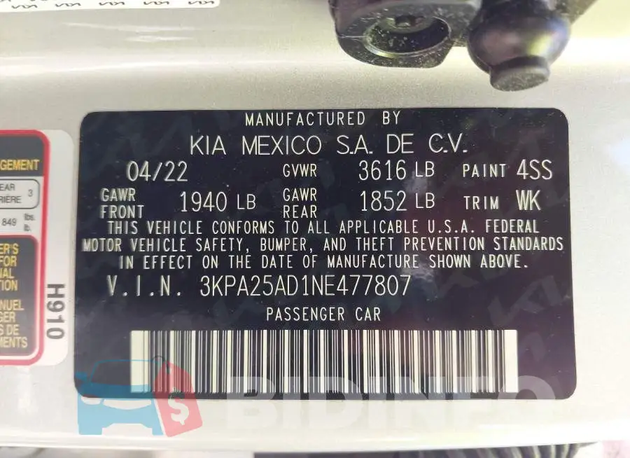 3KPA25AD1NE477807 Photo# 9
