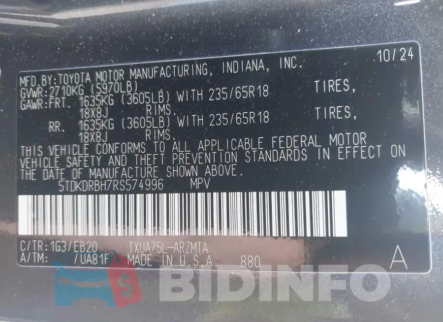 5TDKDRBH7RS574996 Photo# 9