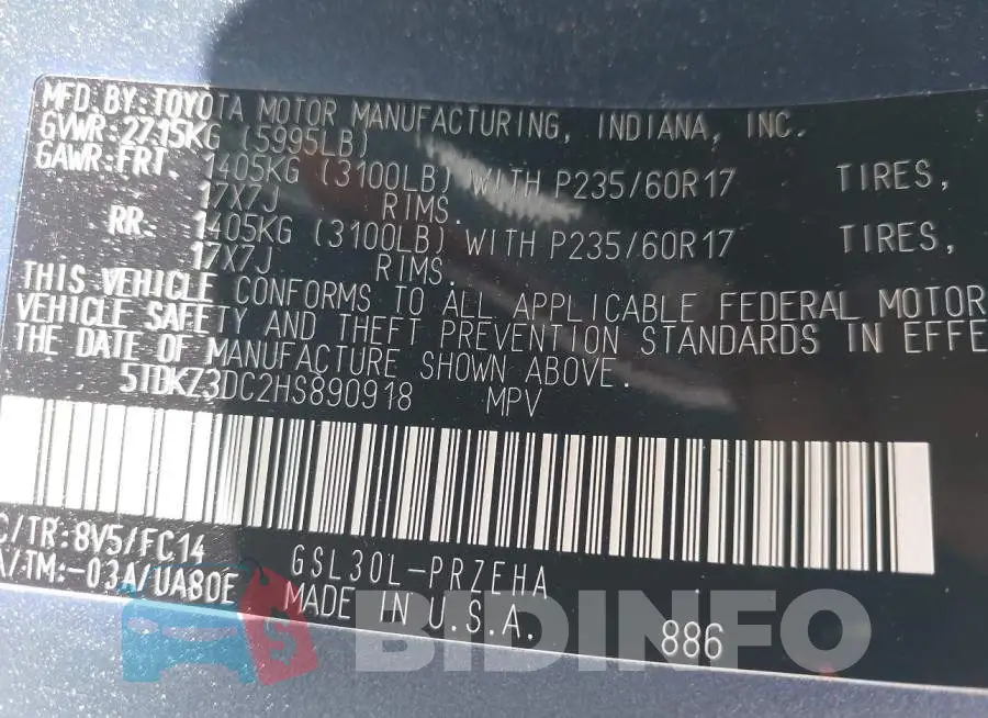 5TDKZ3DC2HS890918 Photo# 9
