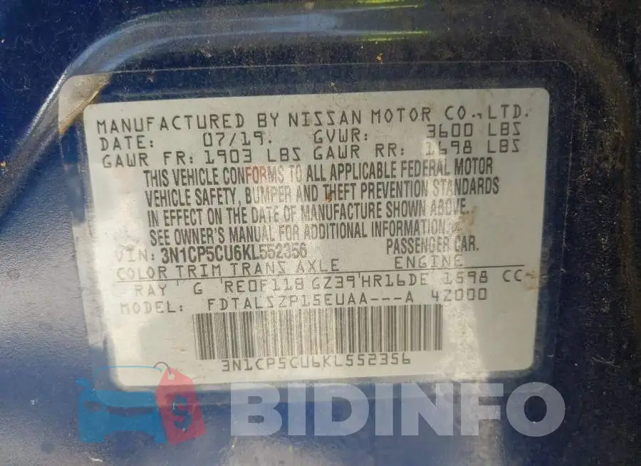 3N1CP5CU6KL552356 Photo# 9