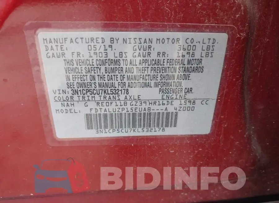 3N1CP5CU7KL532178 Photo# 9