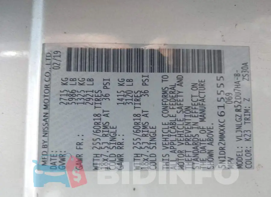 5N1DR2MMXKC615555 Photo# 9