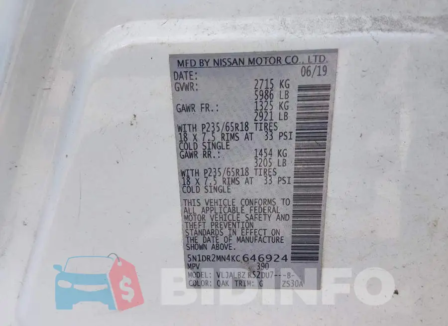 5N1DR2MN4KC646924 Photo# 9