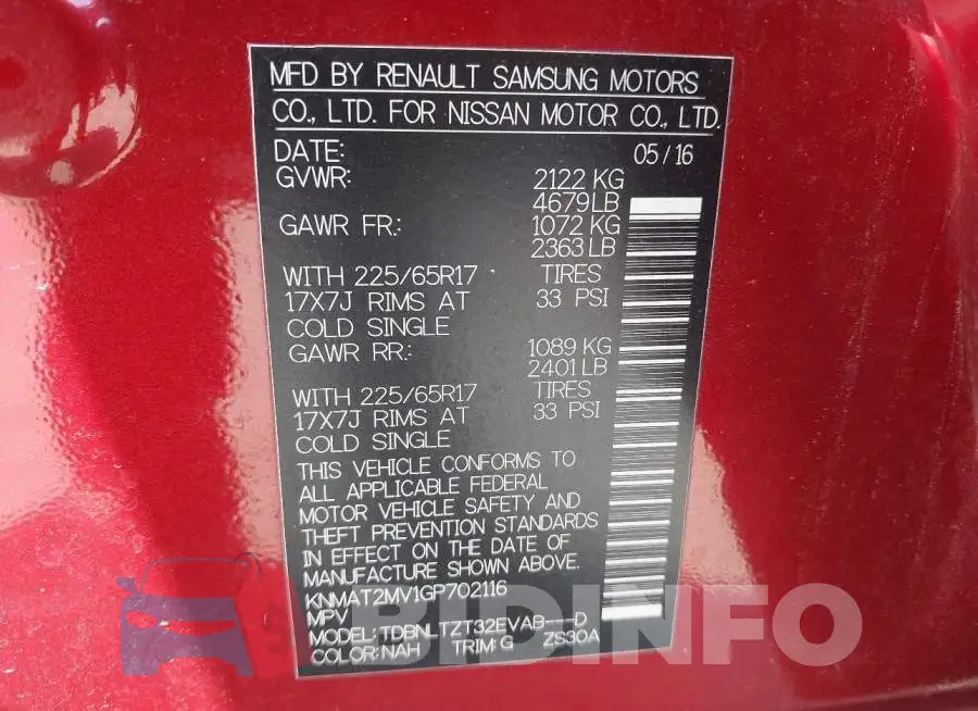 KNMAT2MV1GP702116 Photo# 9