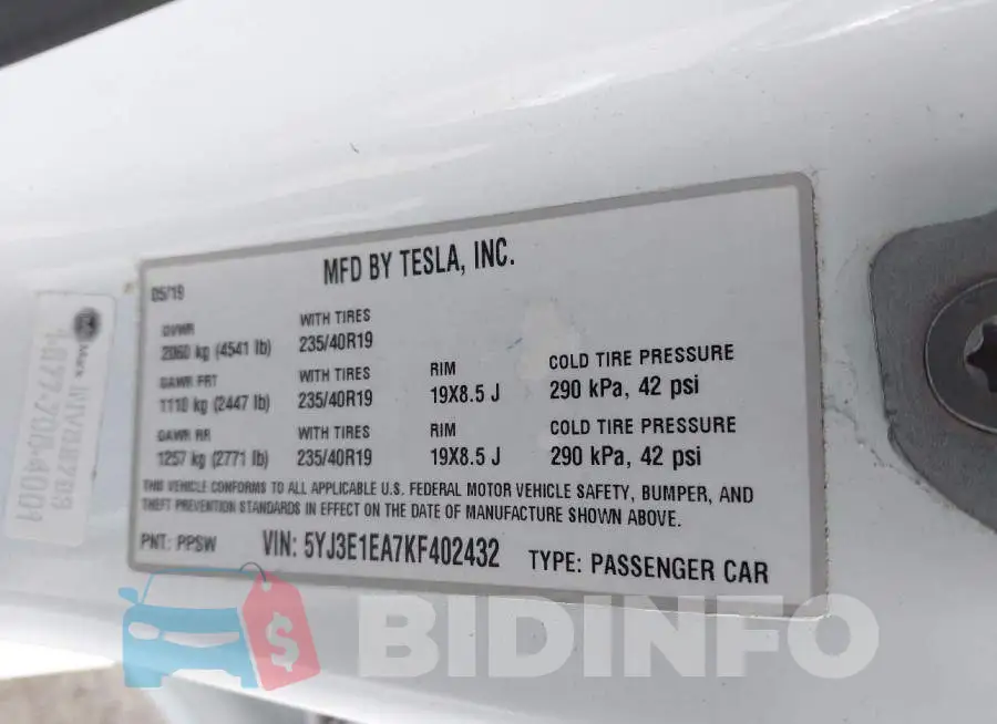 5YJ3E1EA7KF402432 Photo# 9