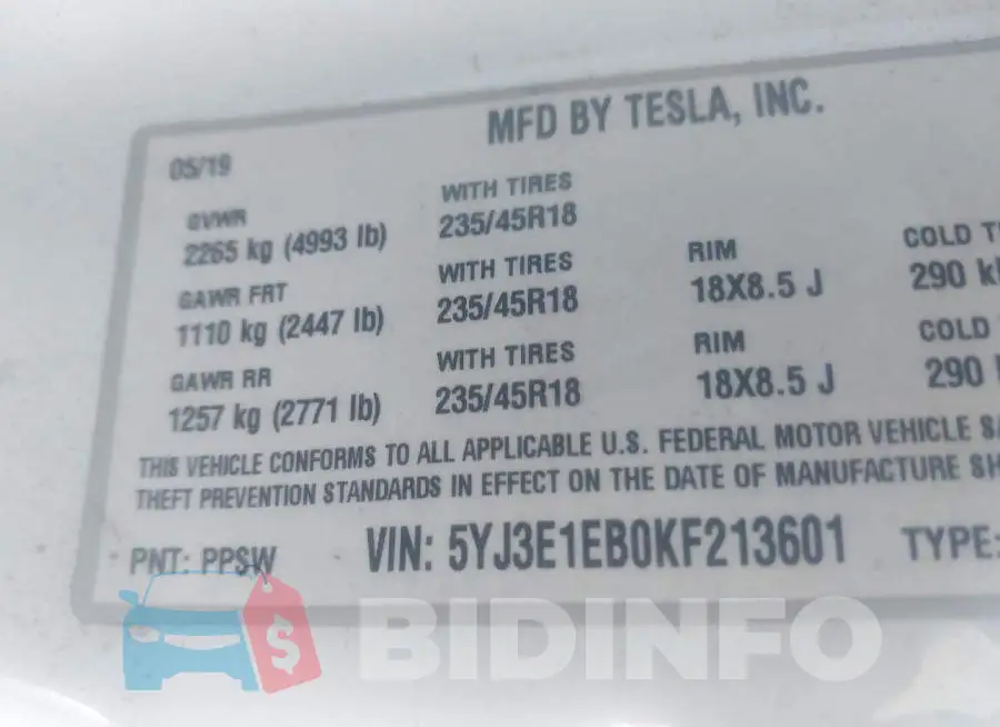 5YJ3E1EB0KF213601 Photo# 9
