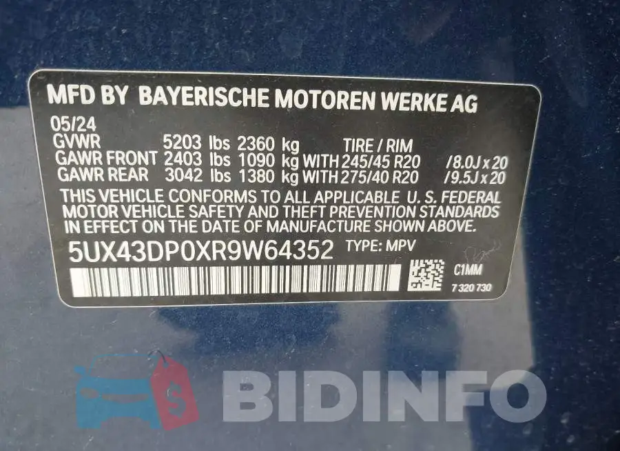 5UX43DP0XR9W64352 Photo# 9