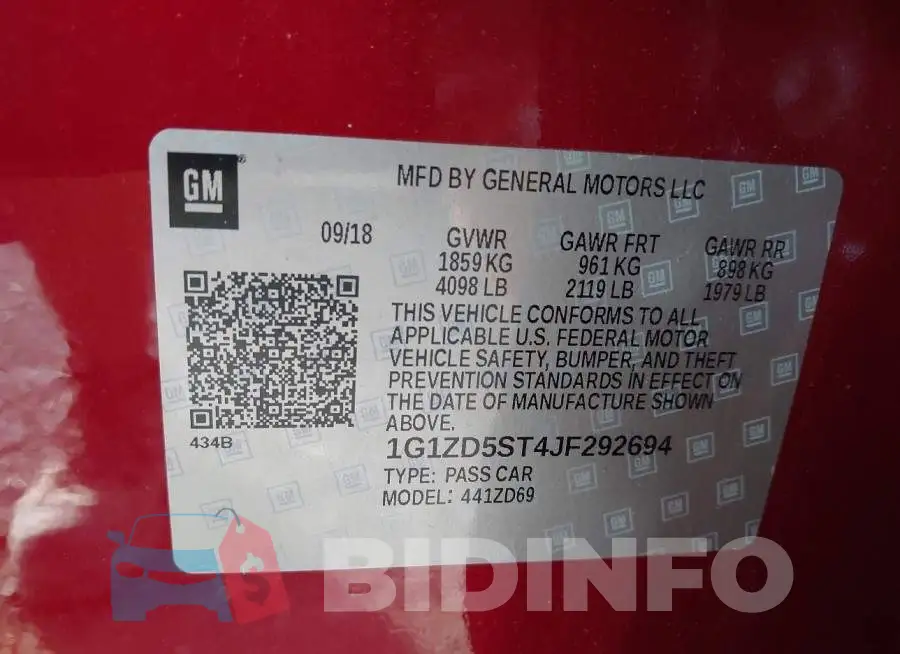 1G1ZD5ST4JF292694 Photo# 9
