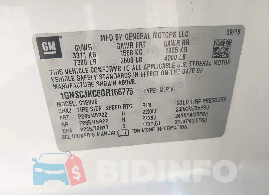 1GNSCJKC6GR166775 Photo# 9