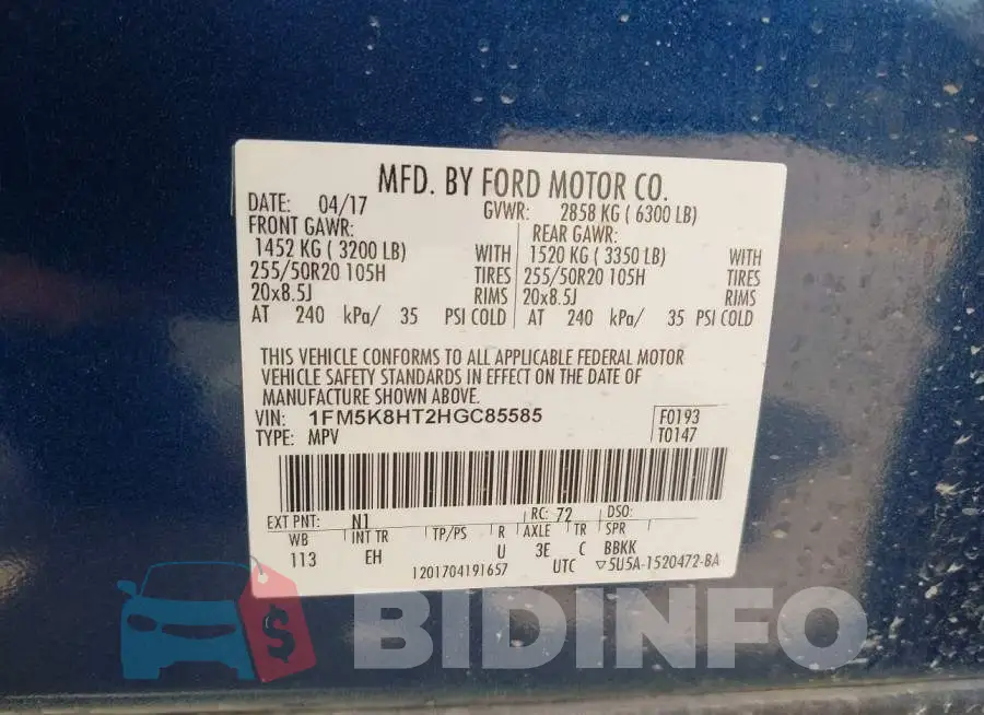 1FM5K8HT2HGC85585 Photo# 9