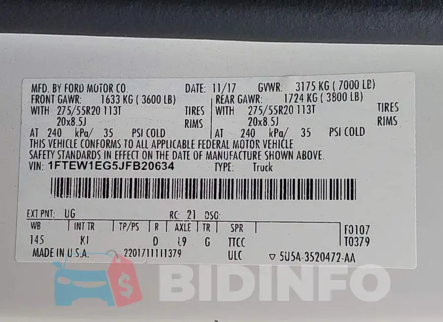 1FTEW1EG5JFB20634 Photo# 9