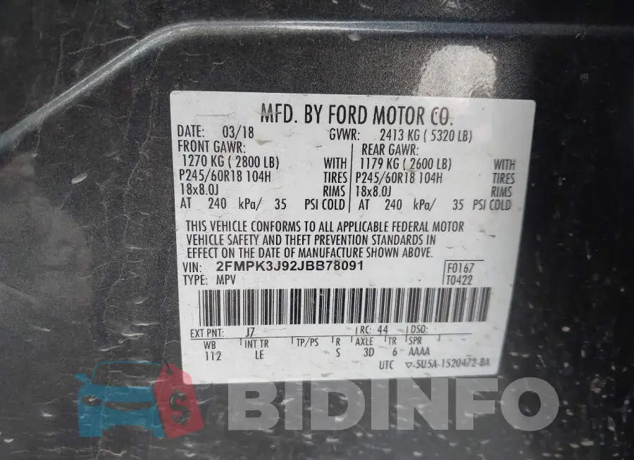 2FMPK3J92JBB78091 Photo# 9