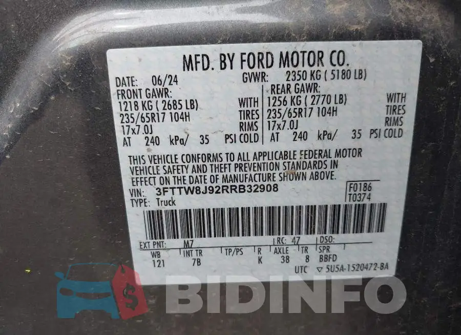3FTTW8J92RRB32908 Photo# 9