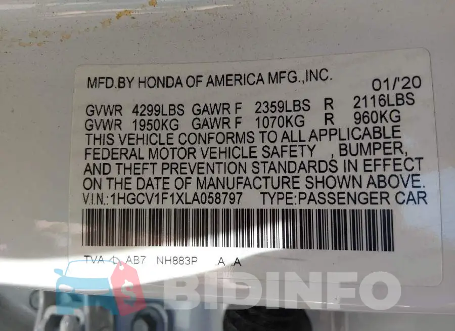 1HGCV1F1XLA058797 Photo# 9