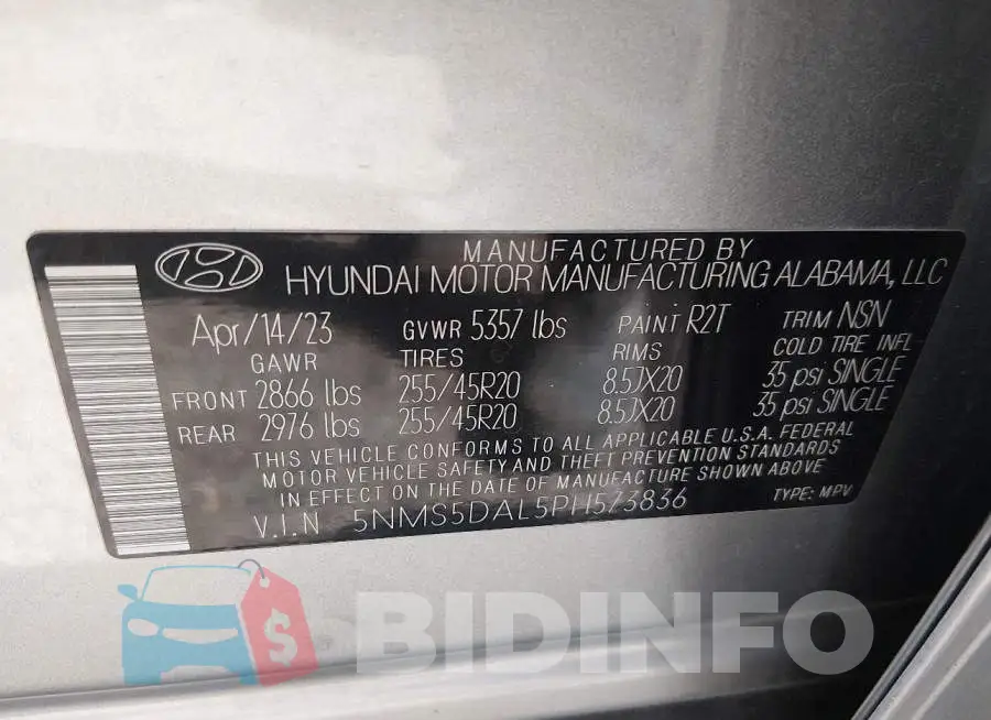 5NMS5DAL5PH573836 Photo# 9