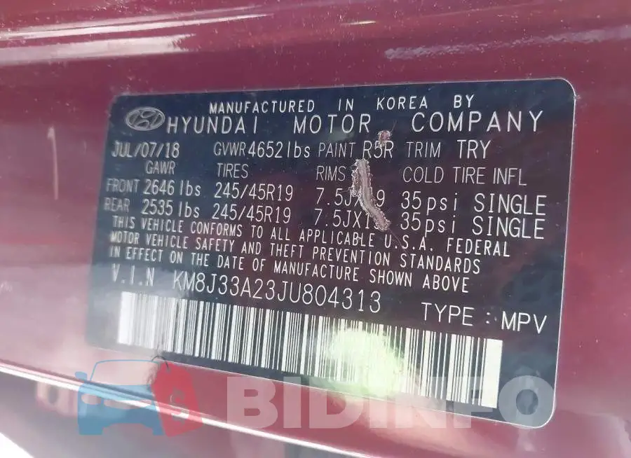 KM8J33A23JU804313 Photo# 9