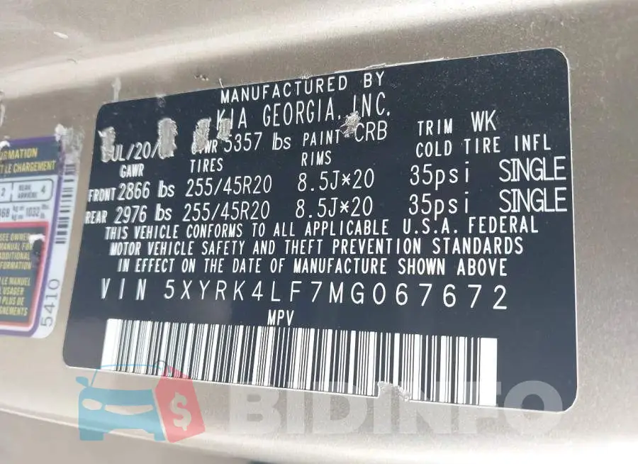 5XYRK4LF7MG067672 Photo# 9