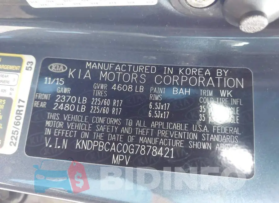 KNDPBCAC0G7878421 Photo# 9